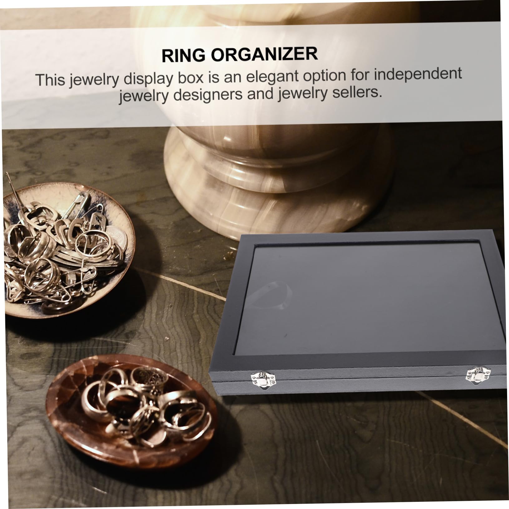 Caja Organizadora De Anillos Con 100 Ranuras Transparente, Estuche Portátil Para Exhibición De Anillos, Bandeja De Acrílico Negra, Para Joyerías y Ferias, Organizador Múltiple Con Tapa