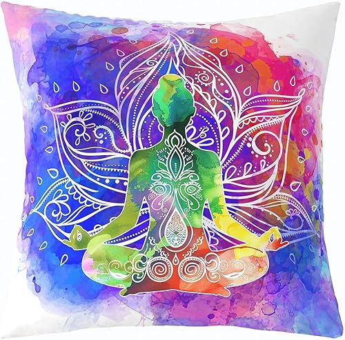 Funda de almohada exótica bohemia floral acuarela paquete individual, funda de almohada temática deportiva de yoga de 24 x 24 pulgadas, cuadrada