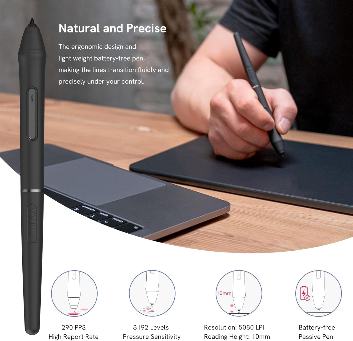Grafiktablett VEIKK VK1060PRO,10x6 Zoll Drawing Tablet with 8 Shortcut Keys,Grafiktabletts hat Doppeltes Einstellrad-Design 8192 Druckstufen Batterielosem Stift Kompatibel Windows/Mac OS/Android/Linux