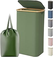 Vista 11 de Lifewit Cesta de lavandería de 80 litros con tapa, cestas de ropa para lavandería con asas de bambú y una bolsa de lavandería extraíble, cesta