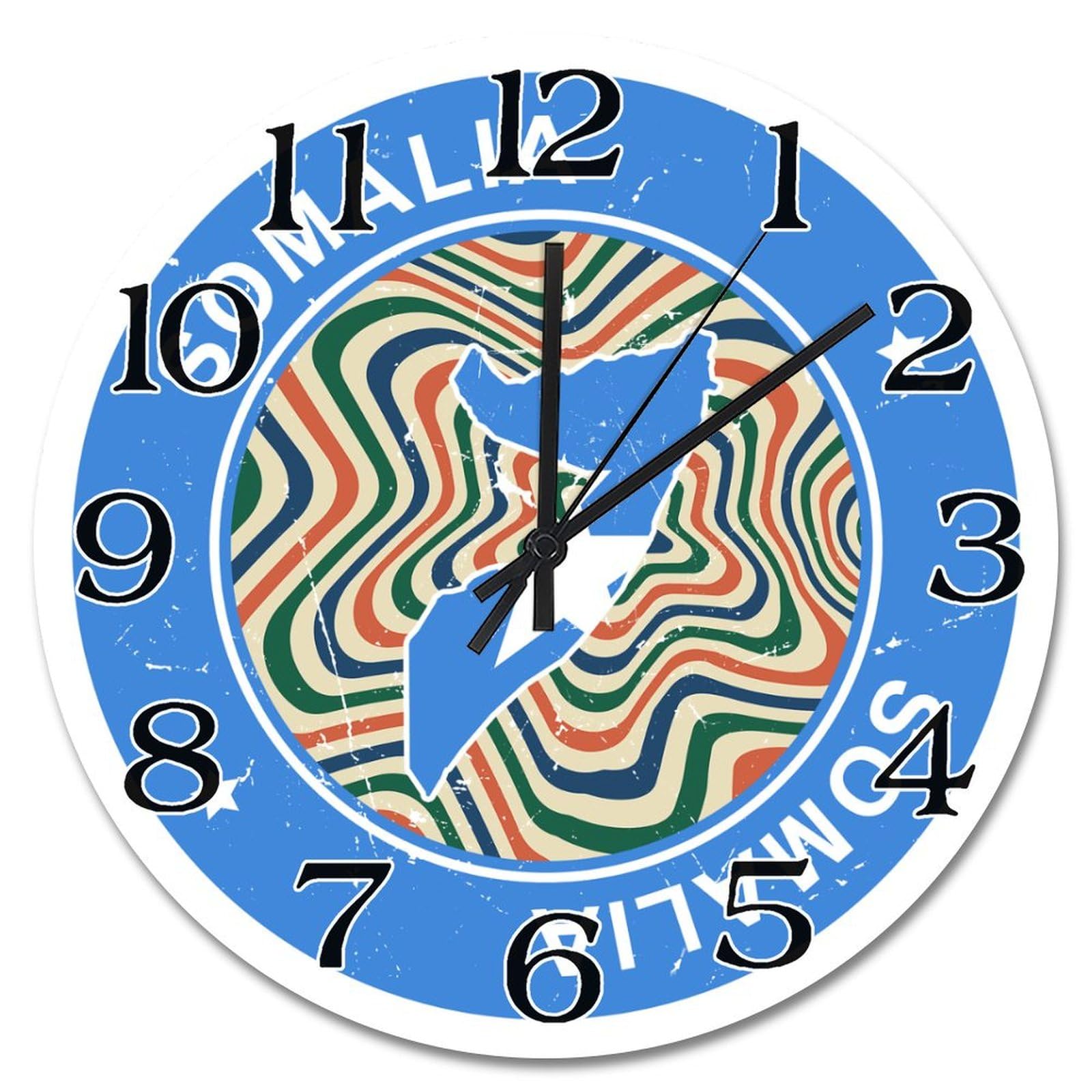Horloge murale drapeau Somalie rustique colorée 30,5 cm pendule silencieuse maison