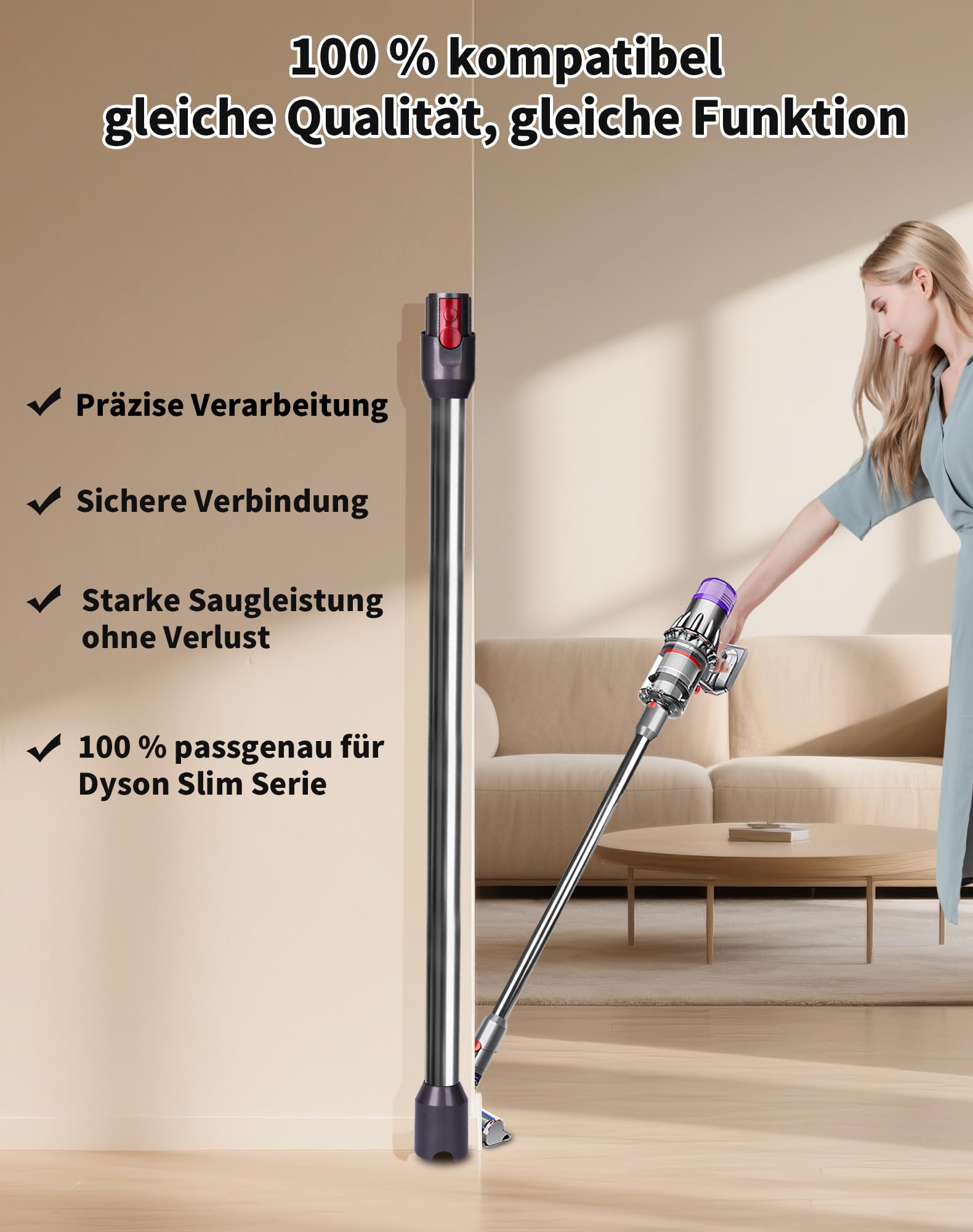 Verlängerungsrohr für Dyson V12 Detect Slim / V10 Digital Slim Stabstaubsauger, 74 cm Aluminium Teleskoprohr mit Schnellspanner – Ersatz Saugrohr Zubehör