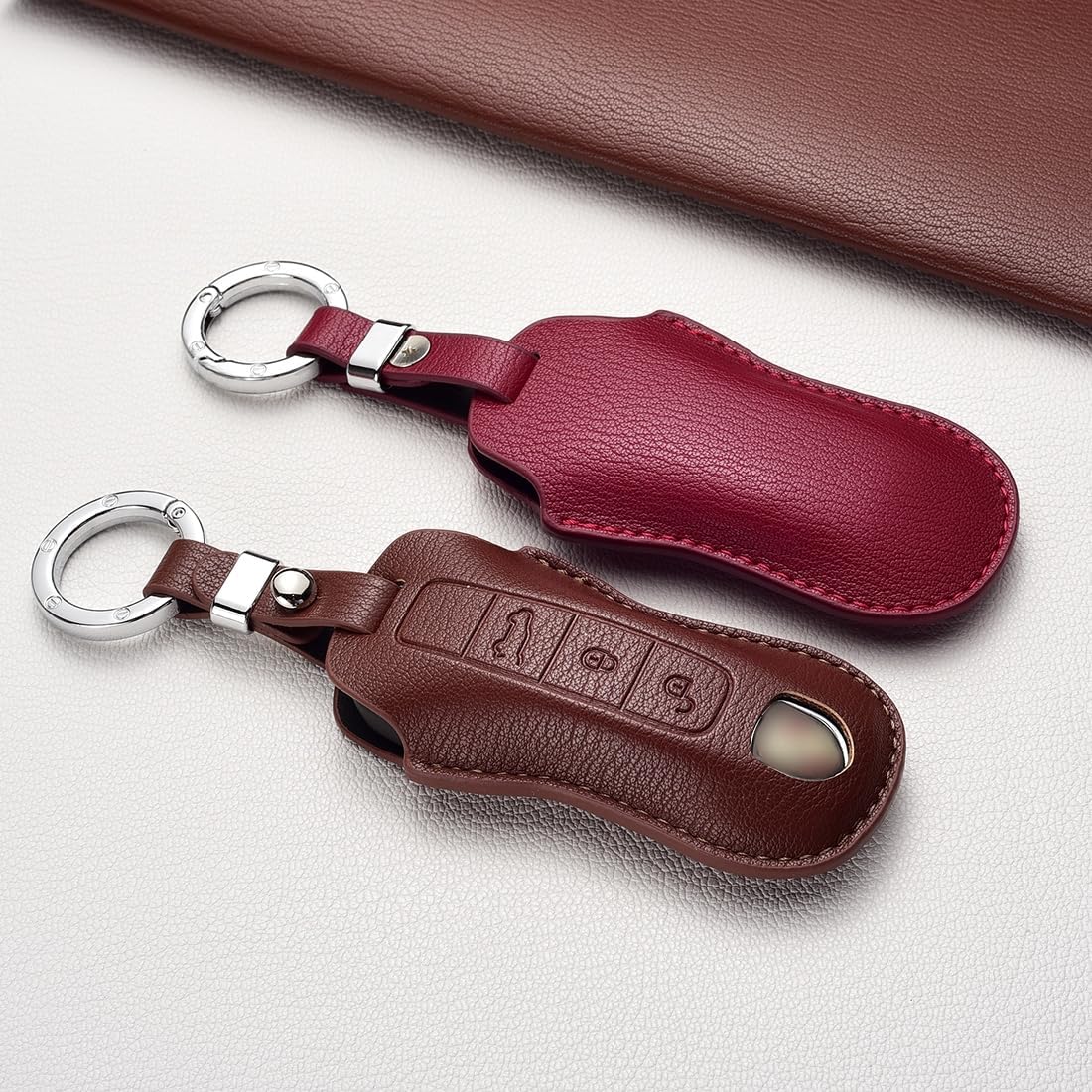 Key Fob Cover for Porsche, Leather Key Cover Case Shell for 911 Cayenne Panamera Carrera Taycan, 3 Buttons - Image 4