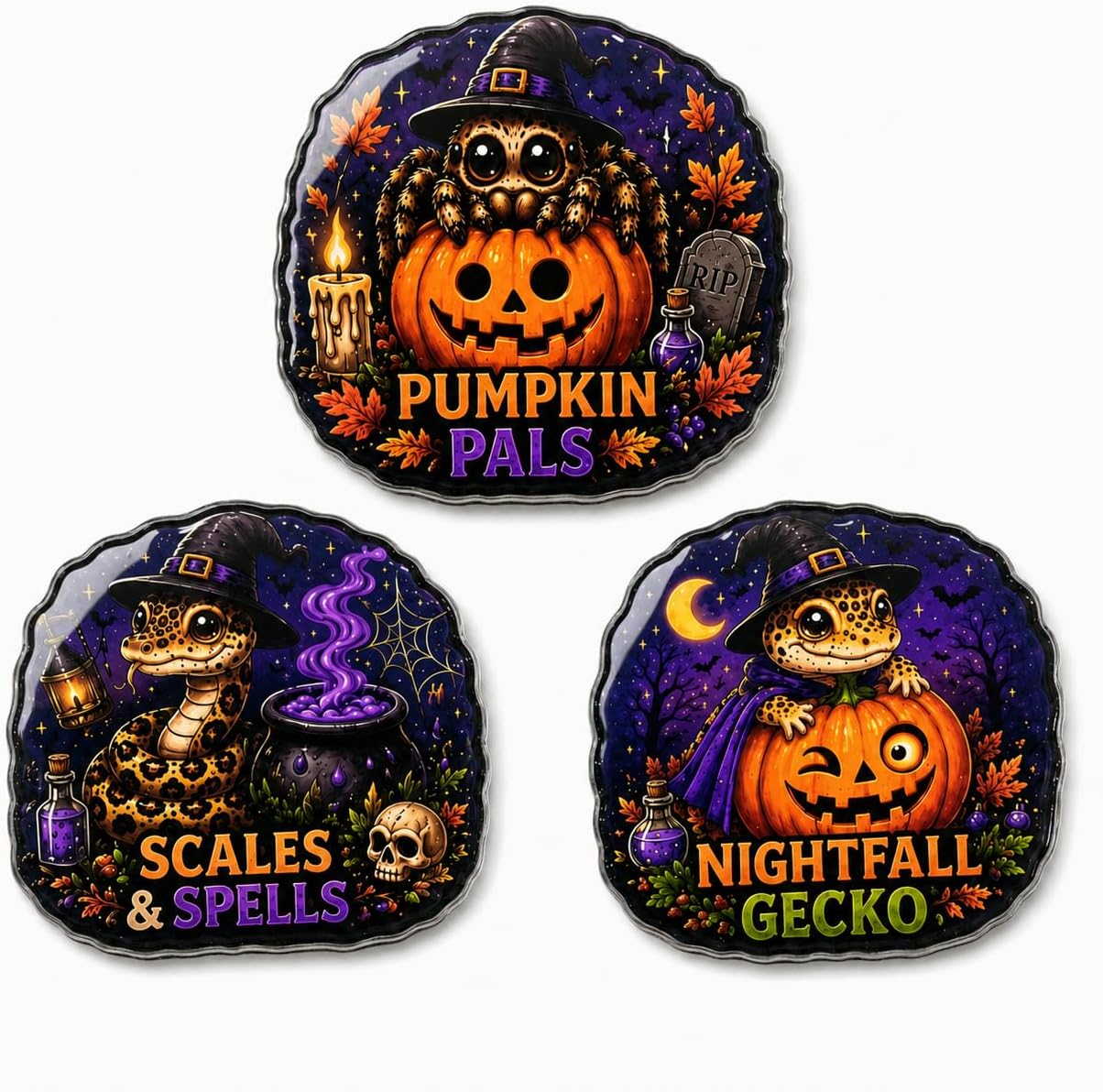 Halloween Reptile Fridge Magnets, 3-Pack Acrylic Holiday Magnets