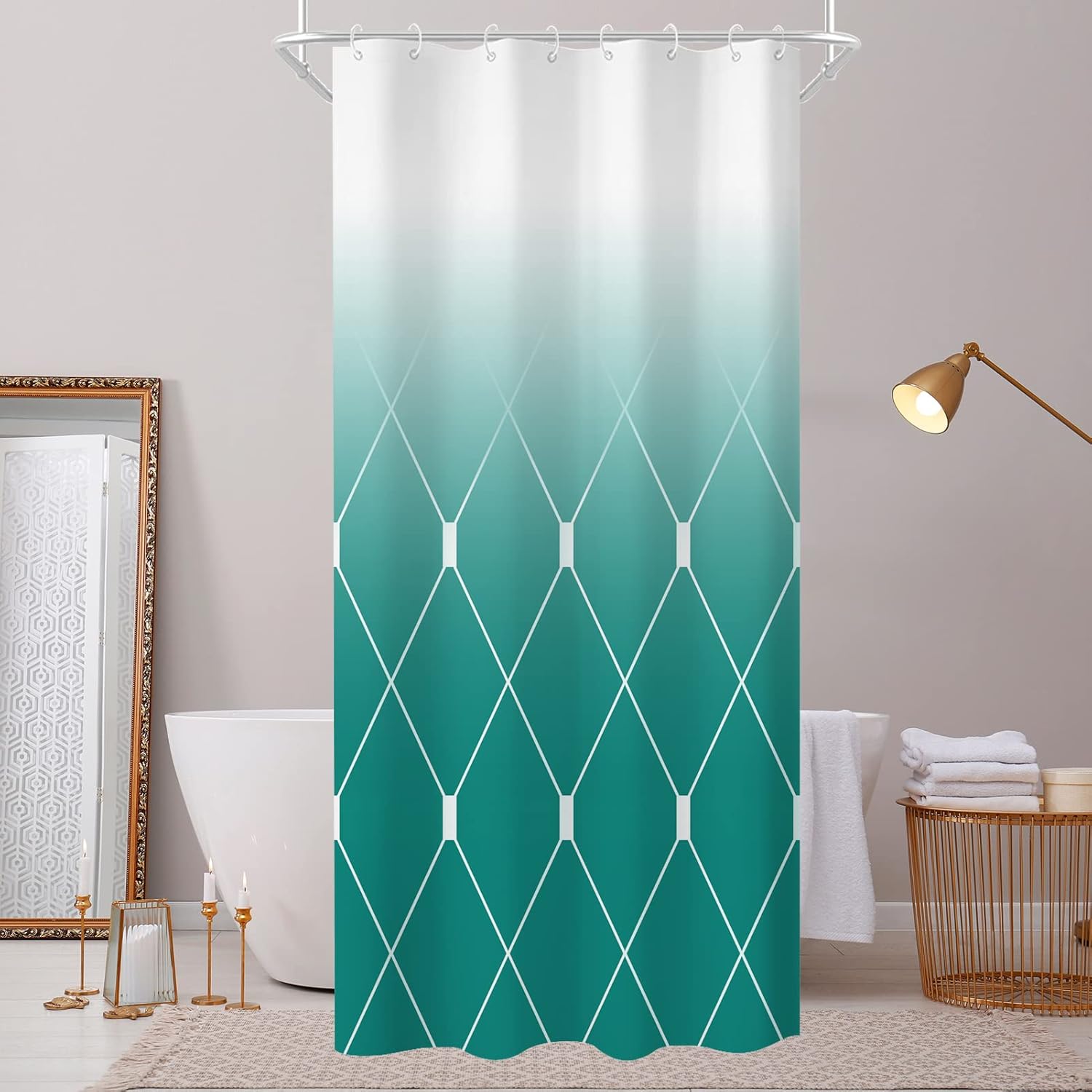 CATHMOTO Teal Ombre Shower Curtain, Gradient Teal and White