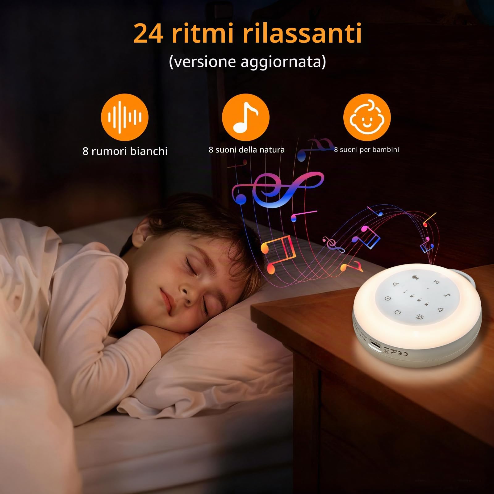 Carehabi Rumori Bianchi per Neonato Macchina Rumore Bianco con 24 Suoni Lenitivi Luce Notturna Neonato con Timer di Luce Notturna e Funzione Memoria con Musica per Dormire per Bambini e Adulti