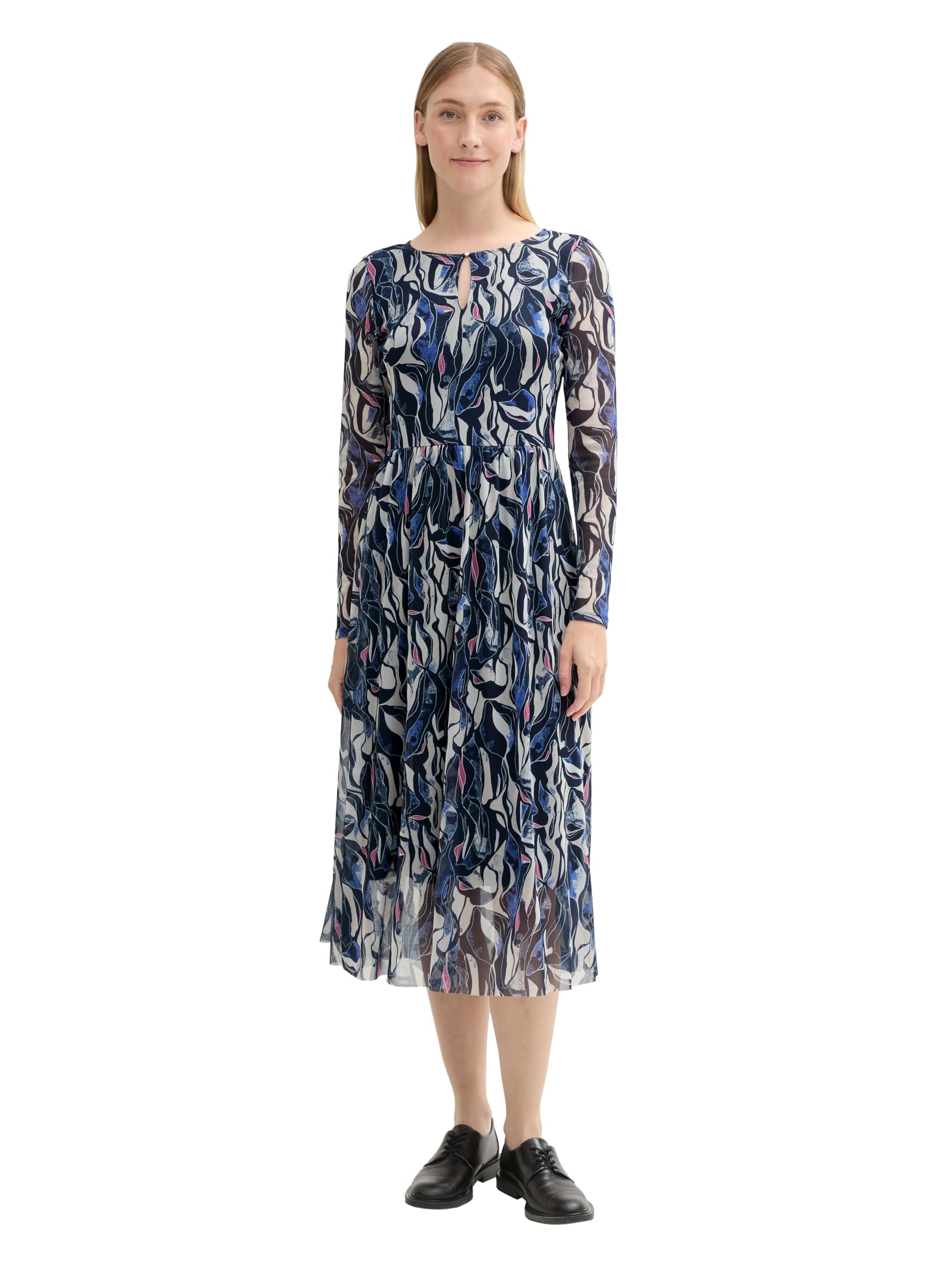 Tom Tailor Damen 1043038 Midi Mesh-Kleid mit transparenten Ärmeln (1er Pack)