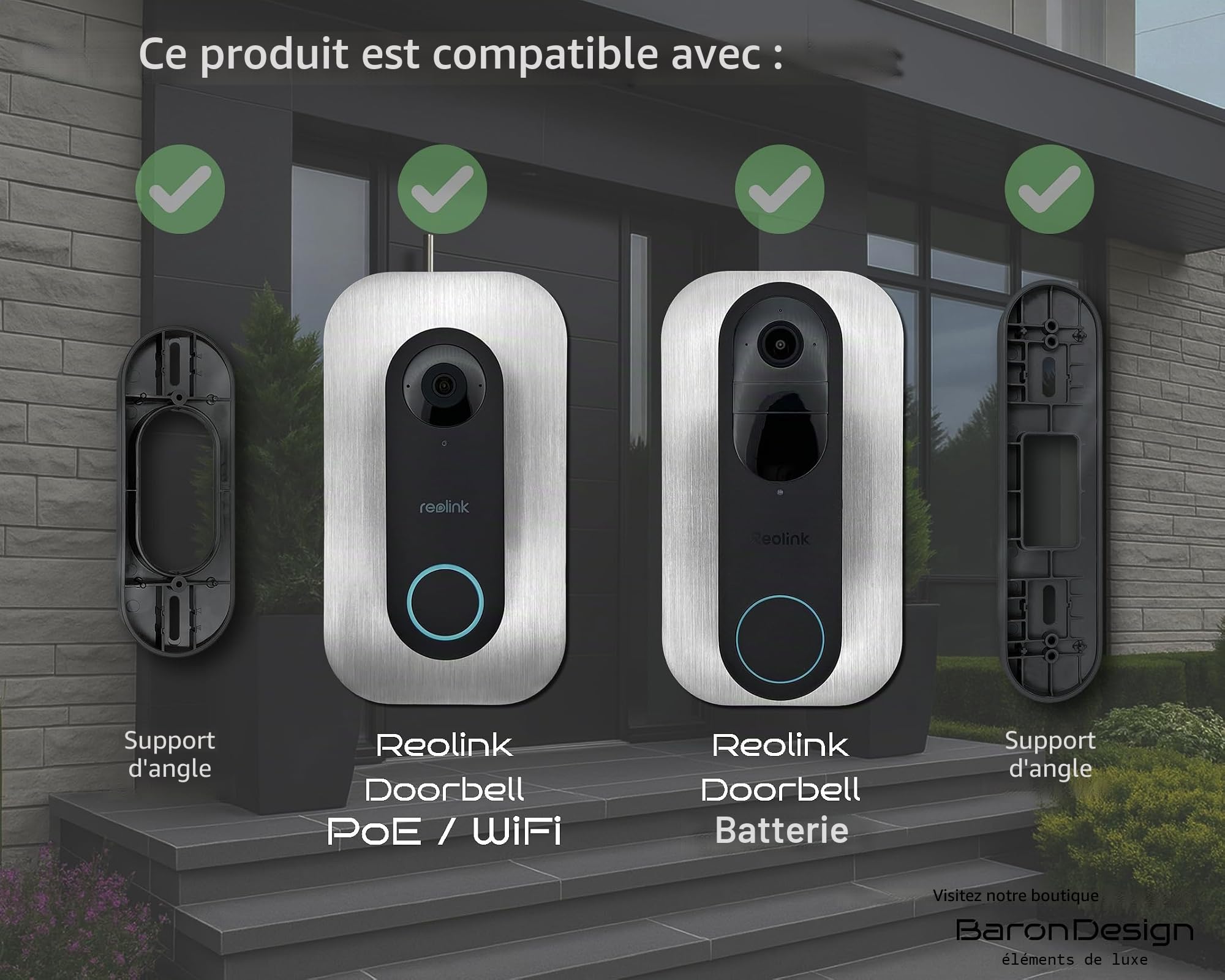 Grille en acier inoxydable | Accessoire pour sonnette vidéo Reolink | Batterie, 5MP, Ultra HD, 2K, 4MP, WiFi, PoE, batterie | Support, bouclier, plaque pour sonnette sans fil