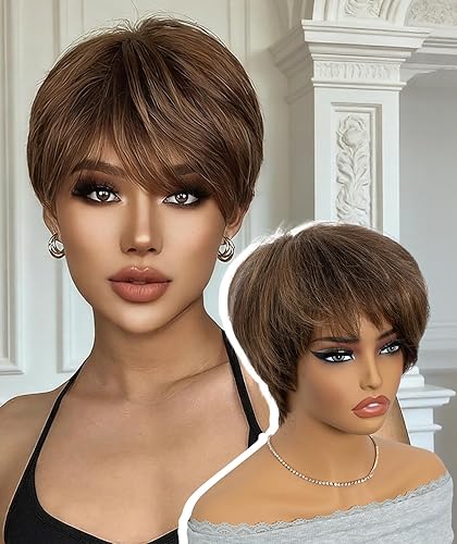 Miniatura 11 de QUEEN VIRGIN REMY QVR - Peluca de cabello humano con corte Pixie con flequillo, pelucas cortas para mujeres negras, cabello humano de diferentes