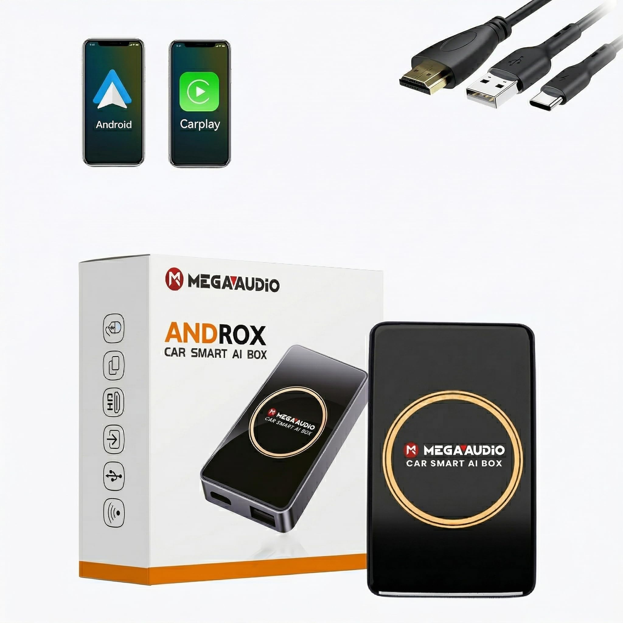 MEGAAUDIO ANDROX MP08 Car Smart AI Box | Converts Wired to