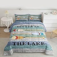 Vista 2 de Lake Life - Juego de edredón de tamaño King, juego de ropa de cama con remo de lago rústico, decoración de casa de lago, regalos para niños, vallas