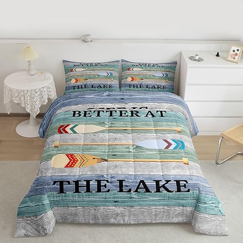 Miniatura 2 de Lake Life - Juego de edredón de tamaño King, juego de ropa de cama con remo de lago rústico, decoración de casa de lago, regalos para niños, vallas