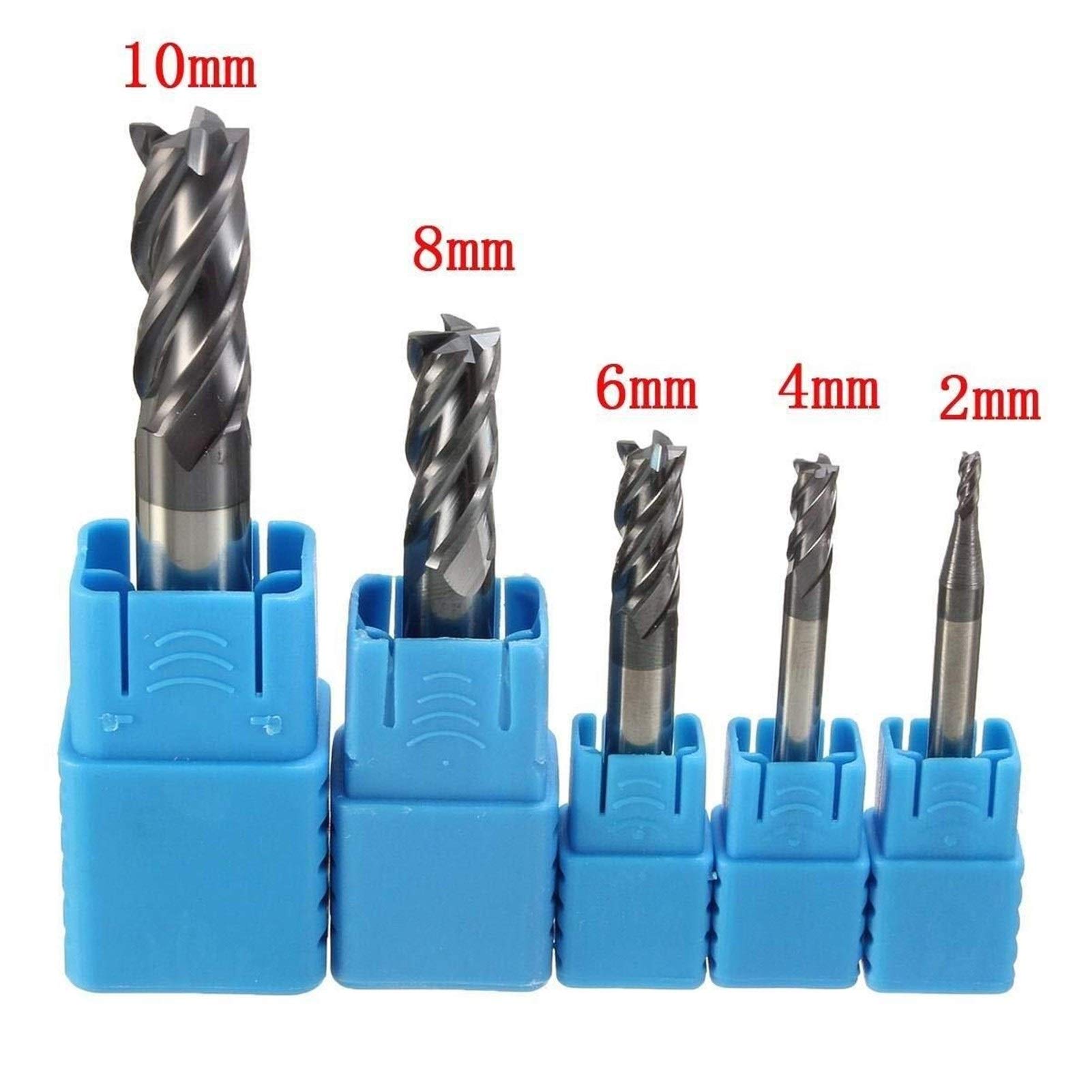 4-schneidiger Schaftfräser, 5-teiliges Set aus Hartmetall-Schaftfräsern mit geradem Schaft, CNC-Werkzeug für Metalle (2–10 mm).