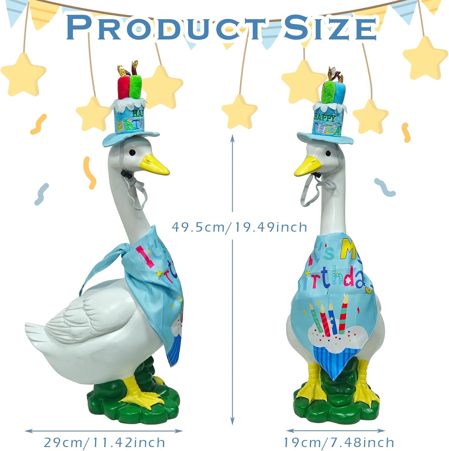 Porch Goose Statue Wear Clothing Outfit-20"High Large Garden Goose Decor Wear Birthday Clothes, Big Resin Duck Sculpture, Yard Goose with Birthday Costume Decorations for Girl/Boy Indoor&Outdoor Party