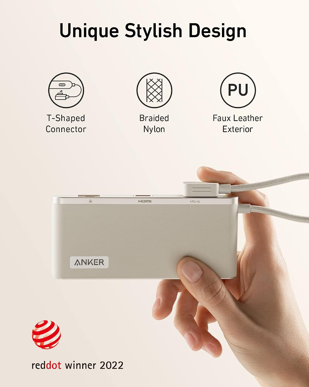 Anker USB C Hub, 655 USB-C Hub (8-in-1), with 2 USB-A 10 Gbps Data Ports, 100W Power Delivery, 4K HDMI, 1 Gbps Ethernet, microSD and SD Card Slots, 3.5 mm AUX, for MacBook, and More (Earthy White)