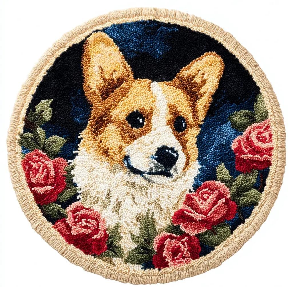 Kitquiver Latch Hook Rug Making Kit Corgi 50X50Cm