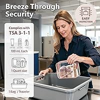 Vista 2 de PACKISM Neceser aprobado por la TSA, paquete de 2 – 1 mediano de cuarto de galón de mano de la TSA y 1 grande para equipaje facturado, bolsa de rosa