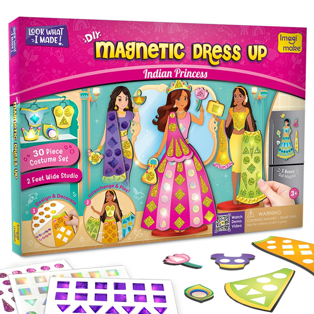 DIY Magnetic Dress-Up Indian Princess |Pretend Play Toys for Girls|30 Magnetic Dresses & Accessories|Interchange & Create Unlimited Outfits|Birthday Gift for Girls Ages 3,4,5,6,7,Multicolour