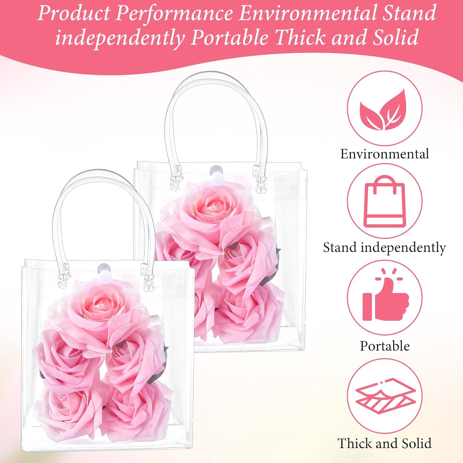 Kifmurase 50Pcs Clear Plastic Gift Bags with Handles, PVC Reusable Party Favor Bag, Transparent Gift Wrap Bags for Wedding, Birthday Party (6.3 x 5.9 x 2.8 Inches) - Image 3