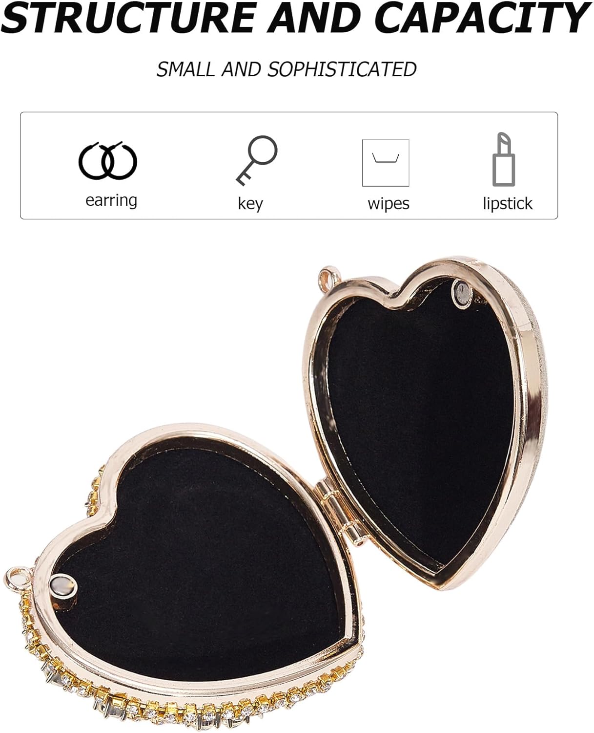 Small Rhinestones Heart Shape Clutch Purses for Women Mini Sparkly Evening Bags for Prom Cocktail Party Wedding - Image 6