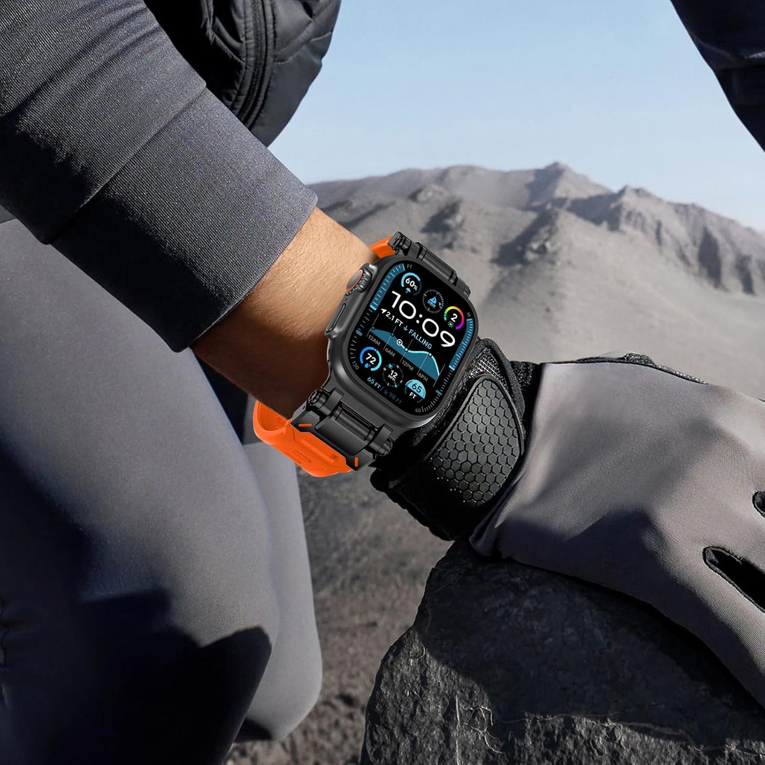 FULLIFE Designed for Apple Watch Band Apple Watch Ultra 3/2/1 49mm for Men, Silicone Rubber Bands with Metal Connector for Apple Watch Series 11/10 46mm, 9/8/7 45mm, SE2/SE 6/5/4 44mm, 3/2/1 42mm - Image 6