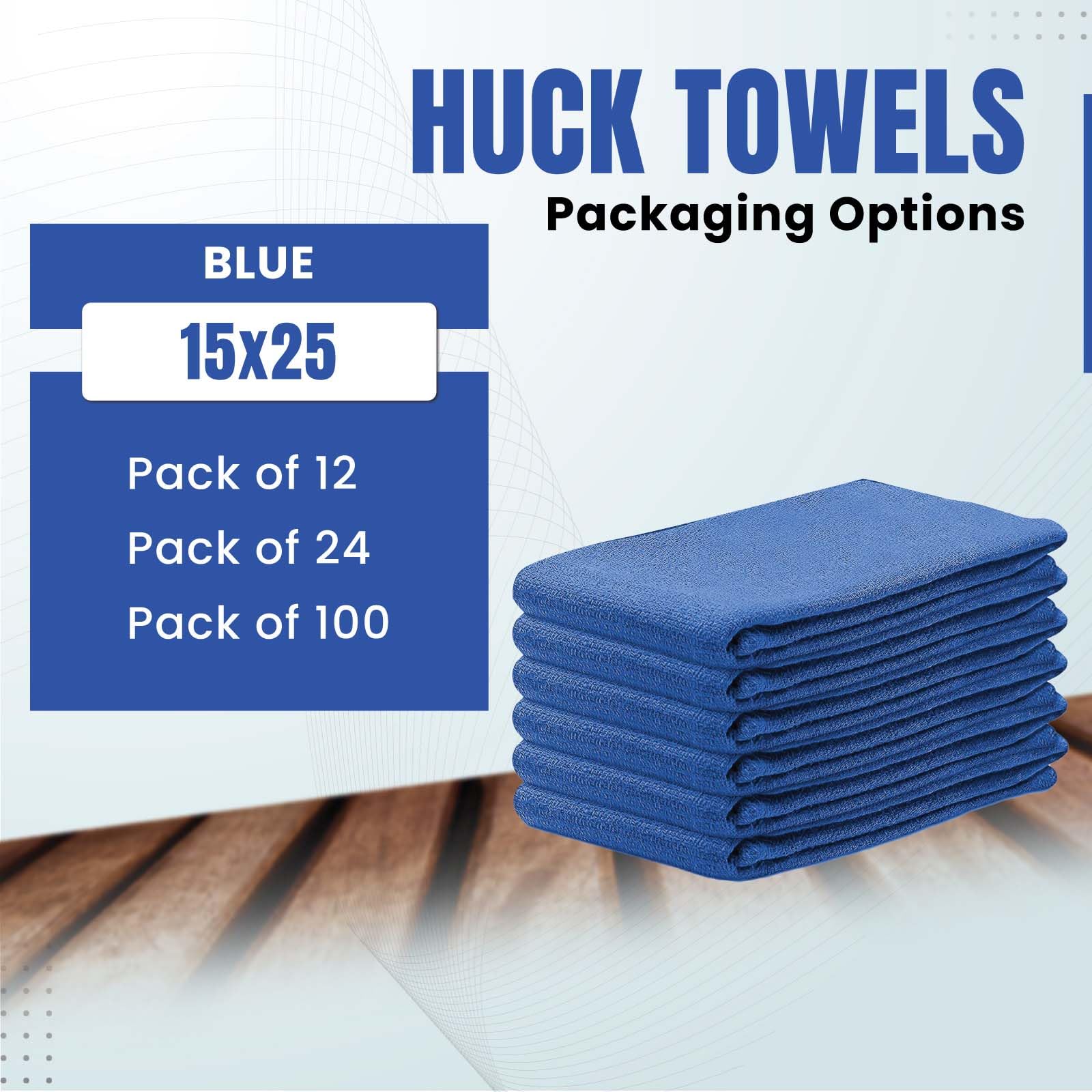 Blue Huck Towels - Paquete de 50 toallas de limpieza a granel, multiusos para ventanas, vidrio, mecánico, garaje y comerciales, paños absorbentes 100% algodón prelavados, tamaño de 15 x 25