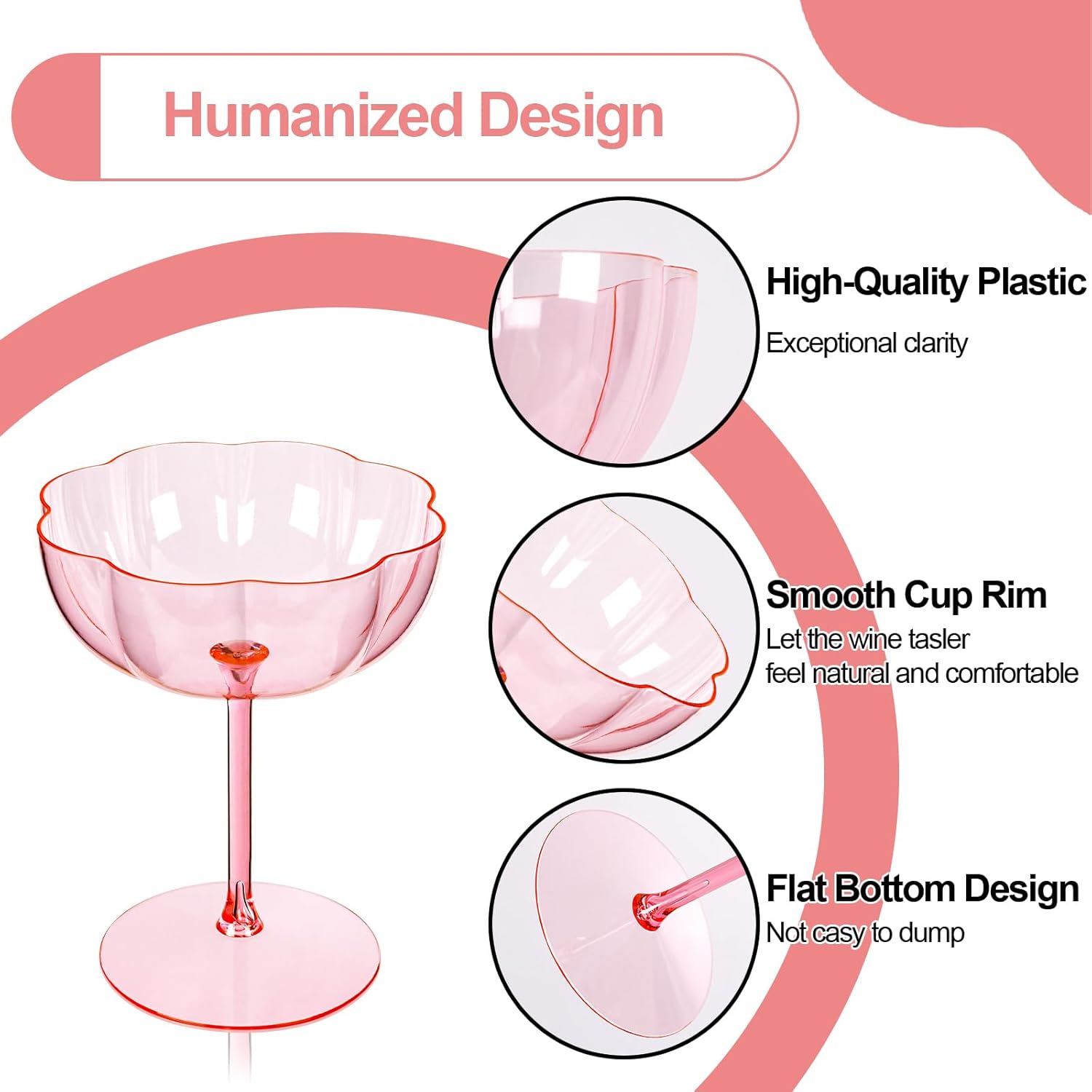 Ciaell 12PCS Plastic Martini Glasses - 10 Oz Pink Elegant Disposable Cocktail Glasses for Champagne Wine Wedding Party Anniversary Bar & Valentine's Day - Image 3