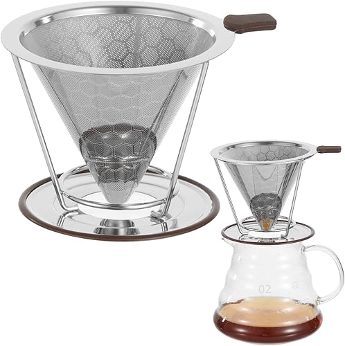 OMISTAR Gotero de café de acero inoxidable con soporte extraíble, filtro de café de doble capa, fácil de limpiar, filtro reutilizable sin papel para