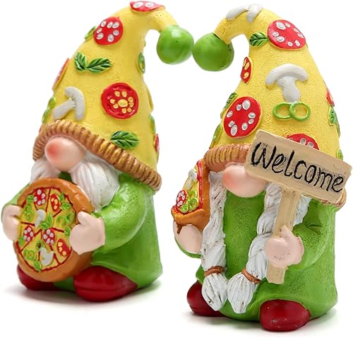 Miniatura 2 de Hodao Decoraciones de gnomo de pizza para decoración de cocina interior del hogar, mesa, figuras enanas de elfo sueco, regalos para amantes de la