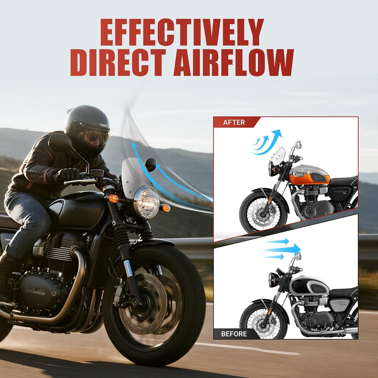 Motorcycle Windshield Deflector with Bracket Double Bubble Windscreen Fit for Triumph Bonneville T100 T120 2016-2024 Wind Shield Screen Visor Flyscreen, Silver