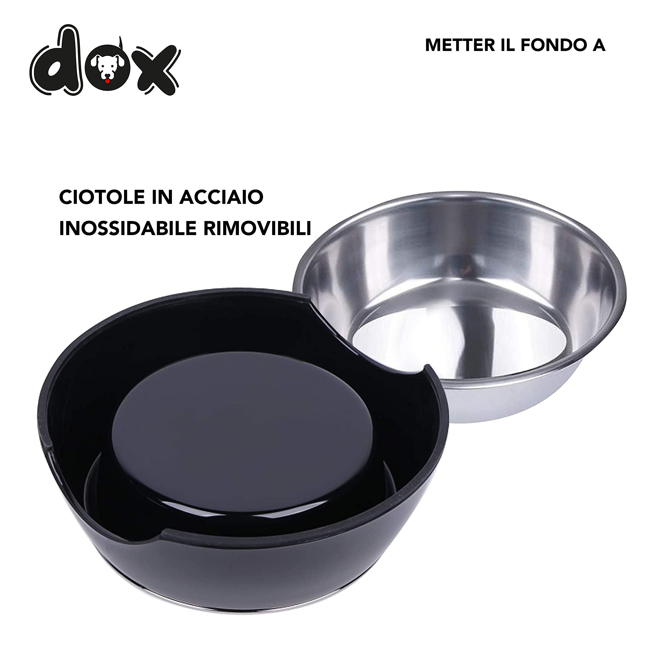 DDOXX Ciotola per Cani Antiscivolo | Ciotola per Gatti in Diversi Colori e Dimensioni |Ciotola Cani e Gatti in Acciaio e Melammina | Accessori Cani e Gatti | Schwarz, 700 ml, traversine