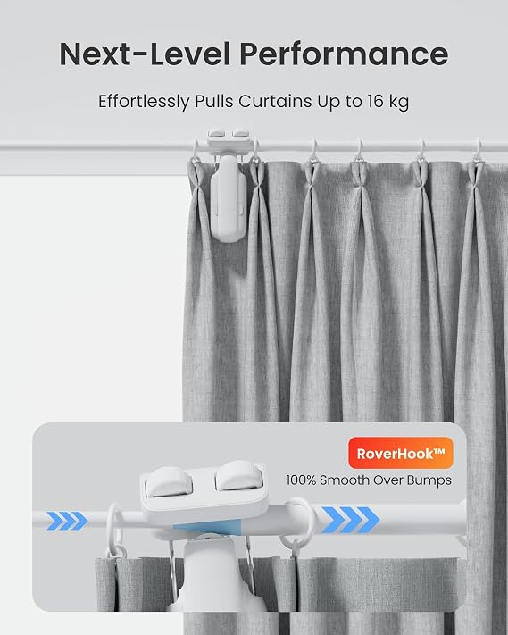 SwitchBot Smart Automatic Curtain Opener for Curtain Rods, Bluetooth App & Timer Control, Quiet Motor for Heavy Curtains (33 lbs), Works with Alexa, Google Home & Apple Home (Hub Required)
