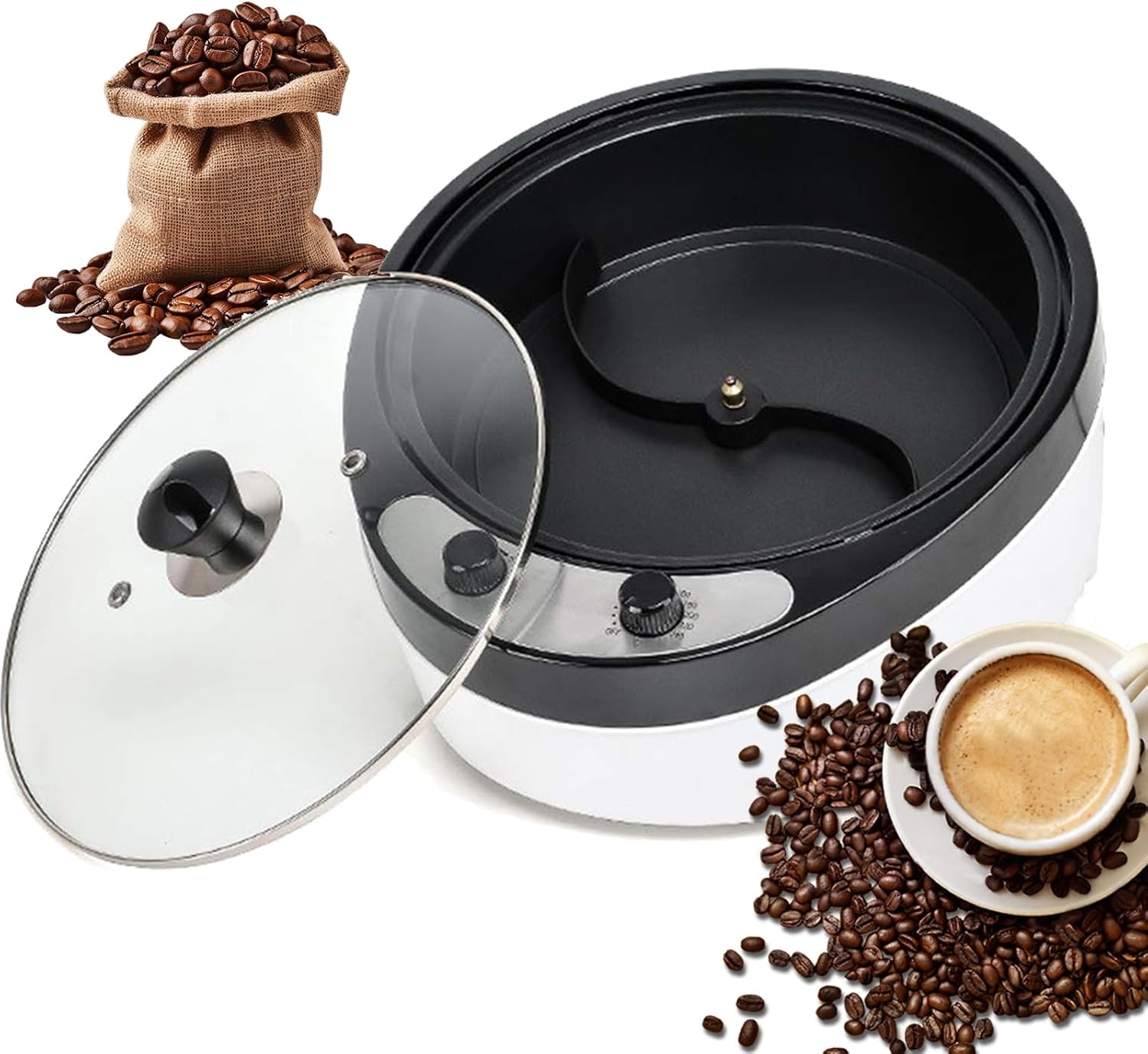 電気コーヒー豆ロースター（ノンスティックパン）、家庭用ベーキングマシン、容量：800g、温度調節可能0〜240°C、45度の角度付き