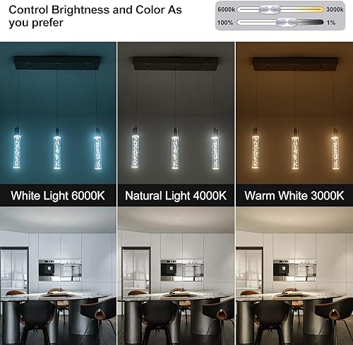 Miniatura 8 de BESTWEST Paquete de 3 luces colgantes, iluminación colgante para isla de cocina con 24W CRI80 2100Lumen 6000K acabado de níquel cepillado para