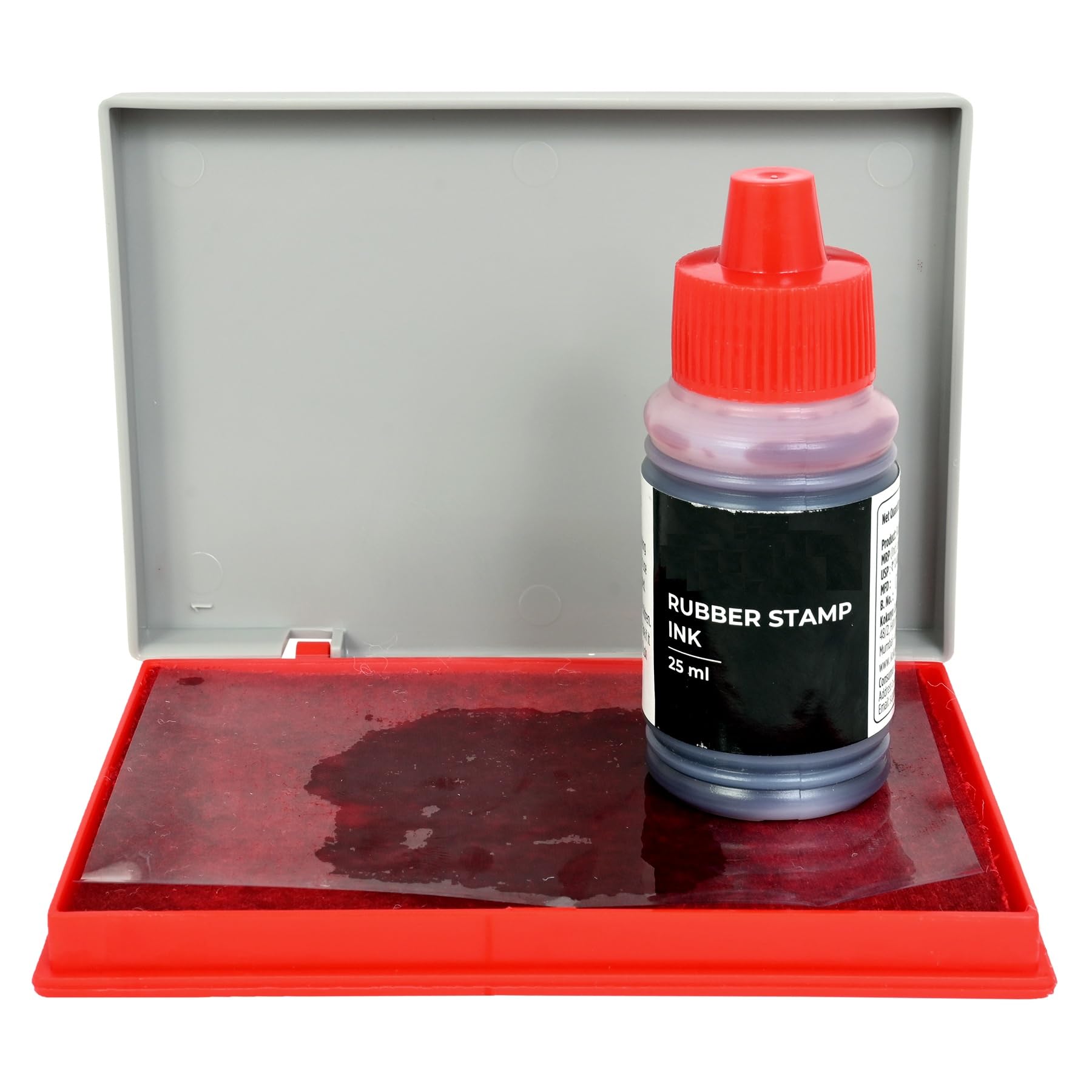Stamp pad and Ink Combo | Red Stamp Pad (11.6 cm x 6.5 cm) and 25ml Ink Set (Red)