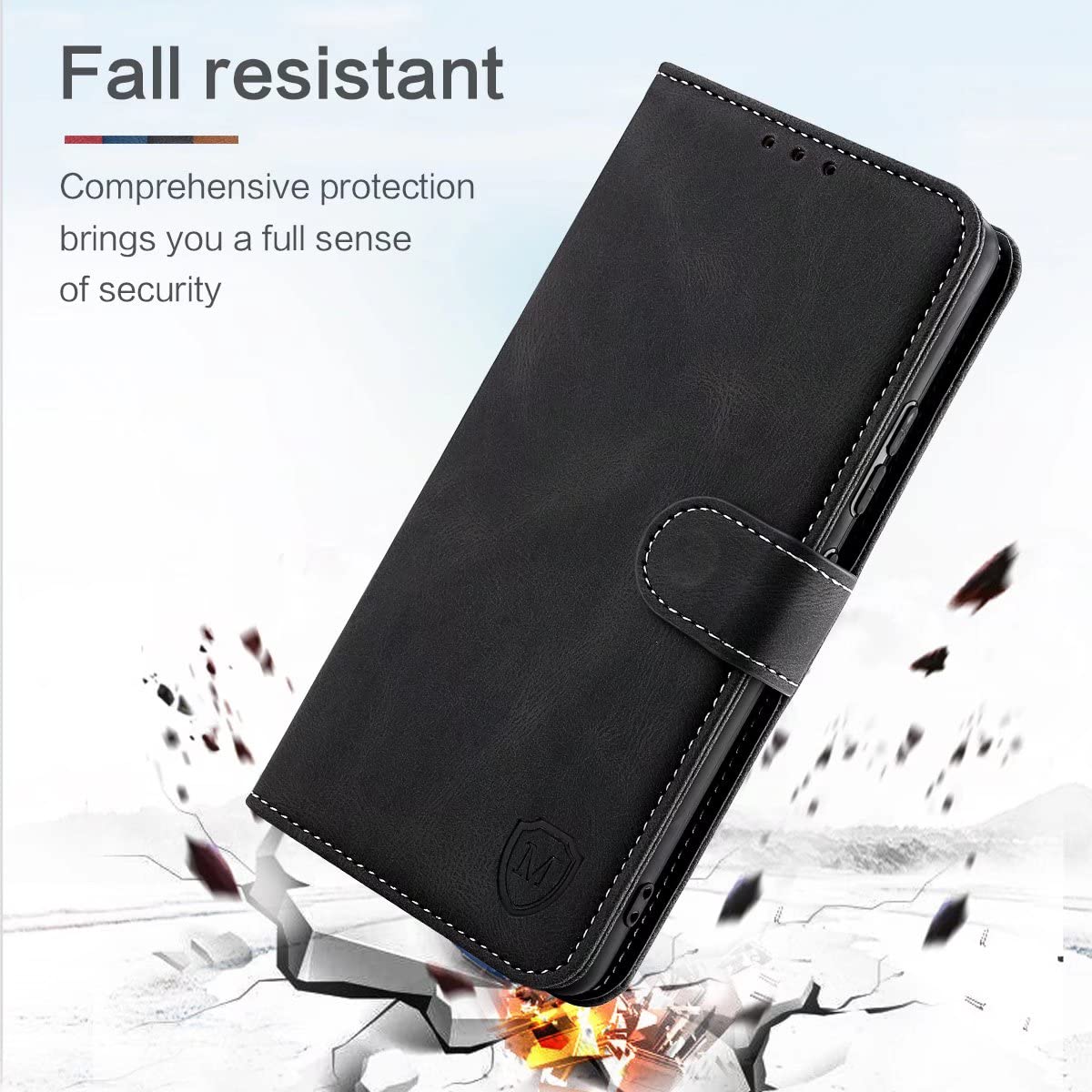 Etui FMPCUON do Oppo Realme 8/Realme 8 Pro,[PU Premium Leather Cover] [Etui z klapką], z gniazdami na karty do Oppo Realme 8/Realme 8 Pro, czarne