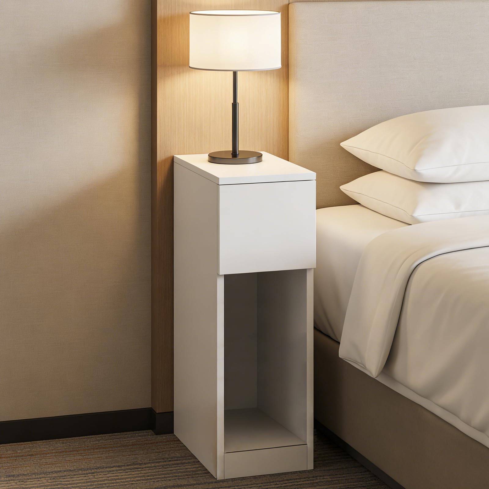 gszbme Slim Bedside Table with Drawer & Open Shelf, 20cm Wide