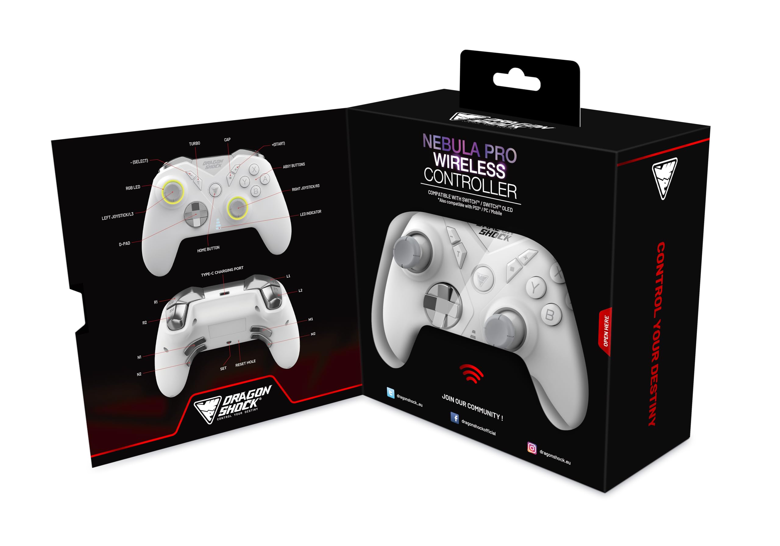 NEBULA PRO - Manette sans Fil Pro Blanche pour Nintendo Switch, Switch Lite, Switch OLED, PS3, PC et Android
