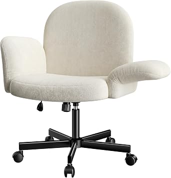 Marsail Criss Cross Office Chair with Adjustable Armrests & Wheels, Vanity Chair with Wide Cushion, Reclining Back, Soft Chenille Fabric, Desk Chair for Home Office, Makeup Room, Bedroom, Beige