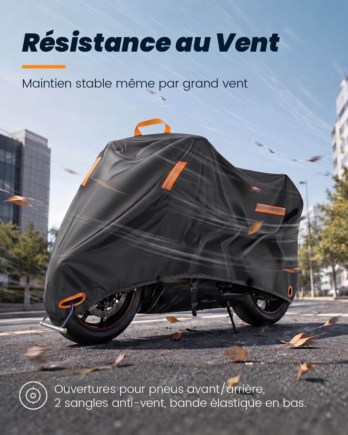 Bache Moto 4XL, 420D Bache de Protection Exterieur Imperméable | 295×110×140 cm, Housse Moto avec Poignée et Trou de Chaine Antivol, Protection contre Poussière Pluie Neige UV