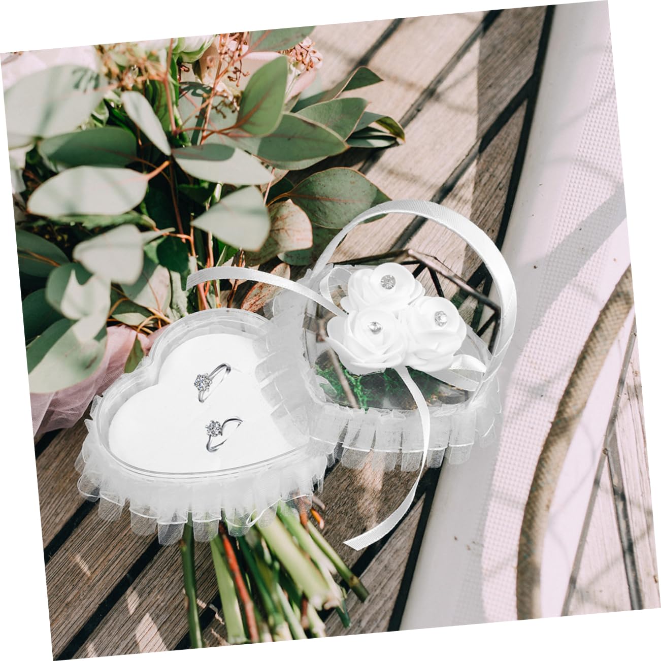 ABOOFAN 6pièces Coussin Alliances Mariage Cœur Décoration Romantique pour Cérémonie Support Anneaux Dentelle Et Strass pour Fiançailles Et Anniversaires