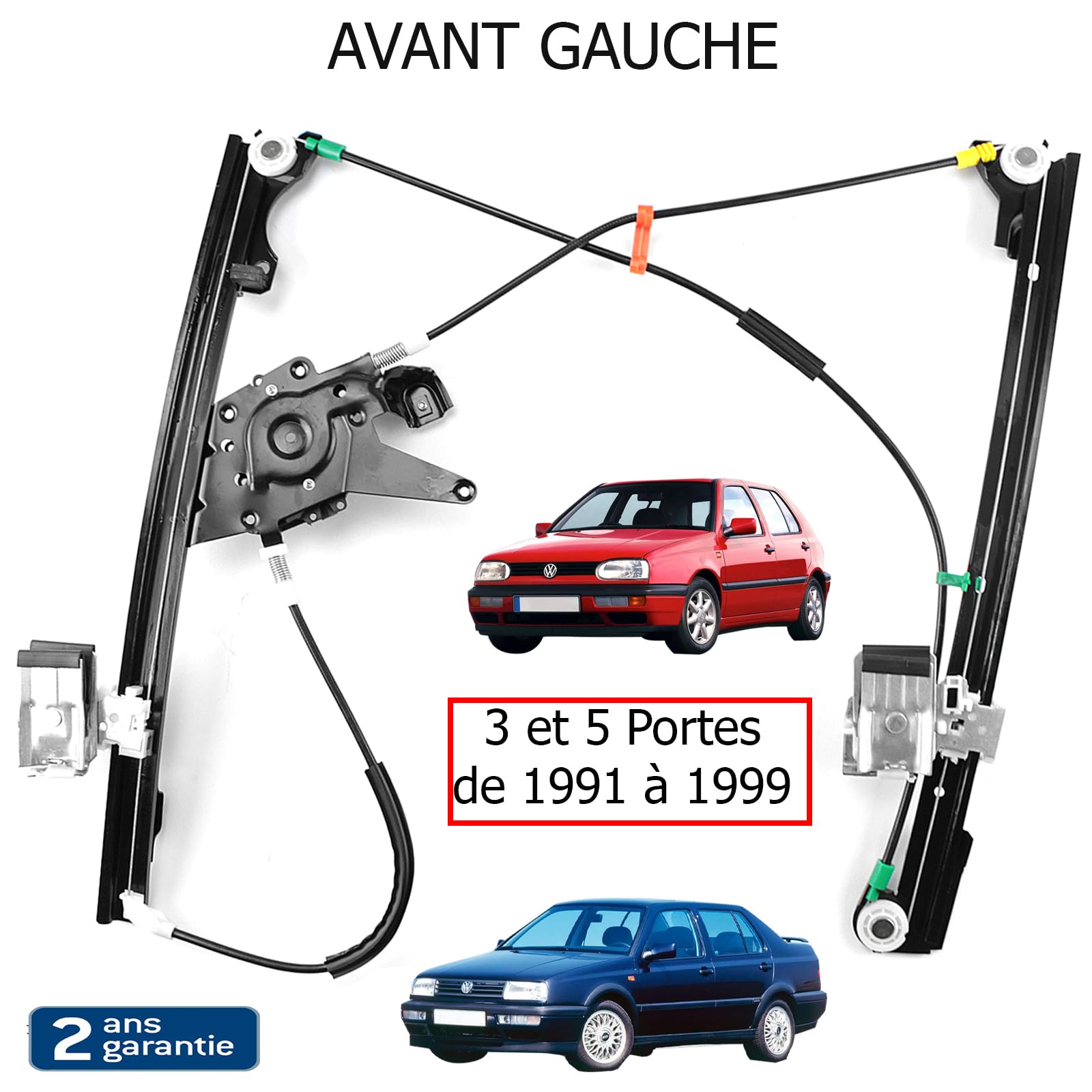 Partsline Mécanisme de Lève-Vitre Électrique Avant Gauche (côté conducteur) SANS Moteur compatible avec Vw Golf III, Vento - 1H0837461A