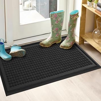 HIYARD Boot Tray for Entryway, Non-Slip Shoe Tray Drying Mat, Waterproof Boot Mat for Muddy Boots, Heavy Duty Shoe Storage Trays, Indoor/Outdoor Use, 16x30 inches, Black