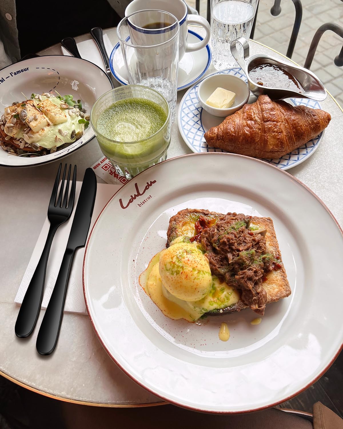 Stapava 20-Piece Black Silverware Set, Stainless Steel Food Grade Flatware Set for 4, Heavy Duty Mirror Tableware Cutlery Include Forks Spoons and Knives Set, Dishwasher Safe Utensils Set