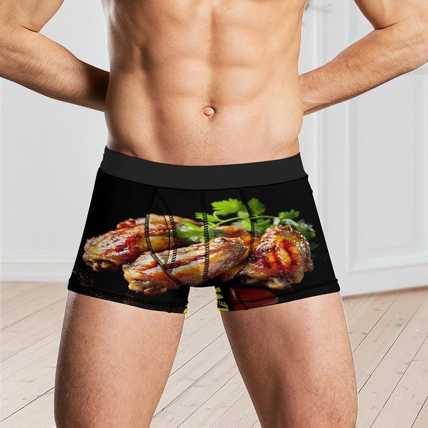 Funny Chicken Wing Mens Underwear Moisture-Wicking Boxer Briefs Breathable Shorts Underpants Trunks
