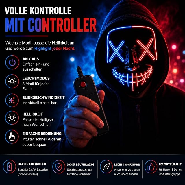 Foto 4 de 7 de Máscara de terror LED rojo y azul
