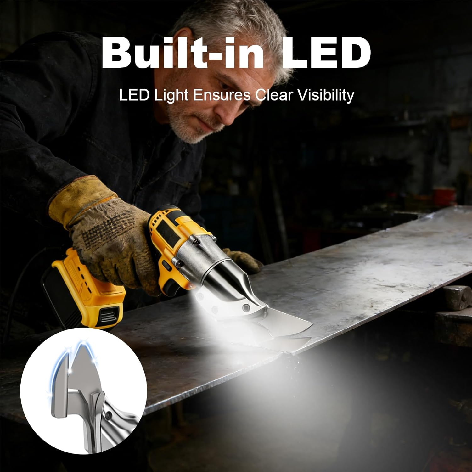 Cordless Brushless Metal Shears for Dewalt 20V Max - 14GA Steel Metal Cutter, 360° Pivoting Head, 500Nm Torque Cutting Stainless Sheet, Iron, Carpet, Leather, Cardboard(NO Battery)