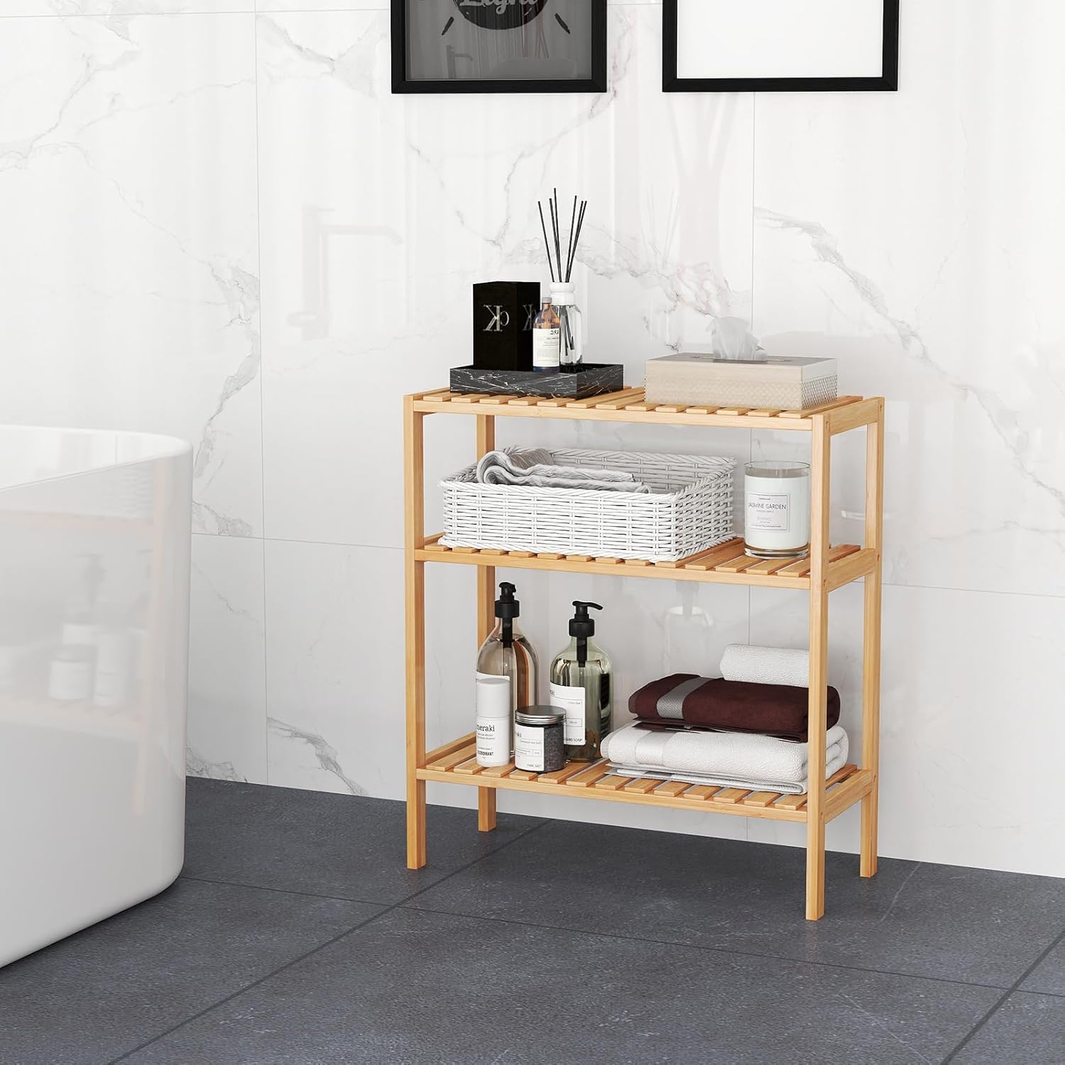 3-Tier Bamboo Bathroom Shelf - Bathroom Storage Shelf Plant Stand Plant Rack Narrow for Kitchen Living Room Balcony