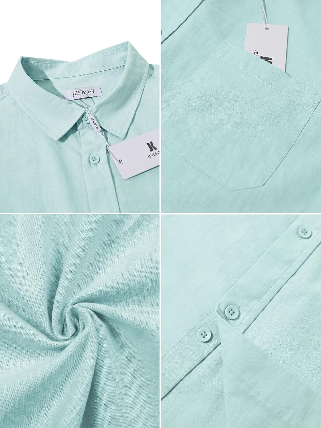 Button Down Linen Shirts for Men Casual Long Sleeve Regular Fit Cotton Beach Shirts with Pocket - Image 4