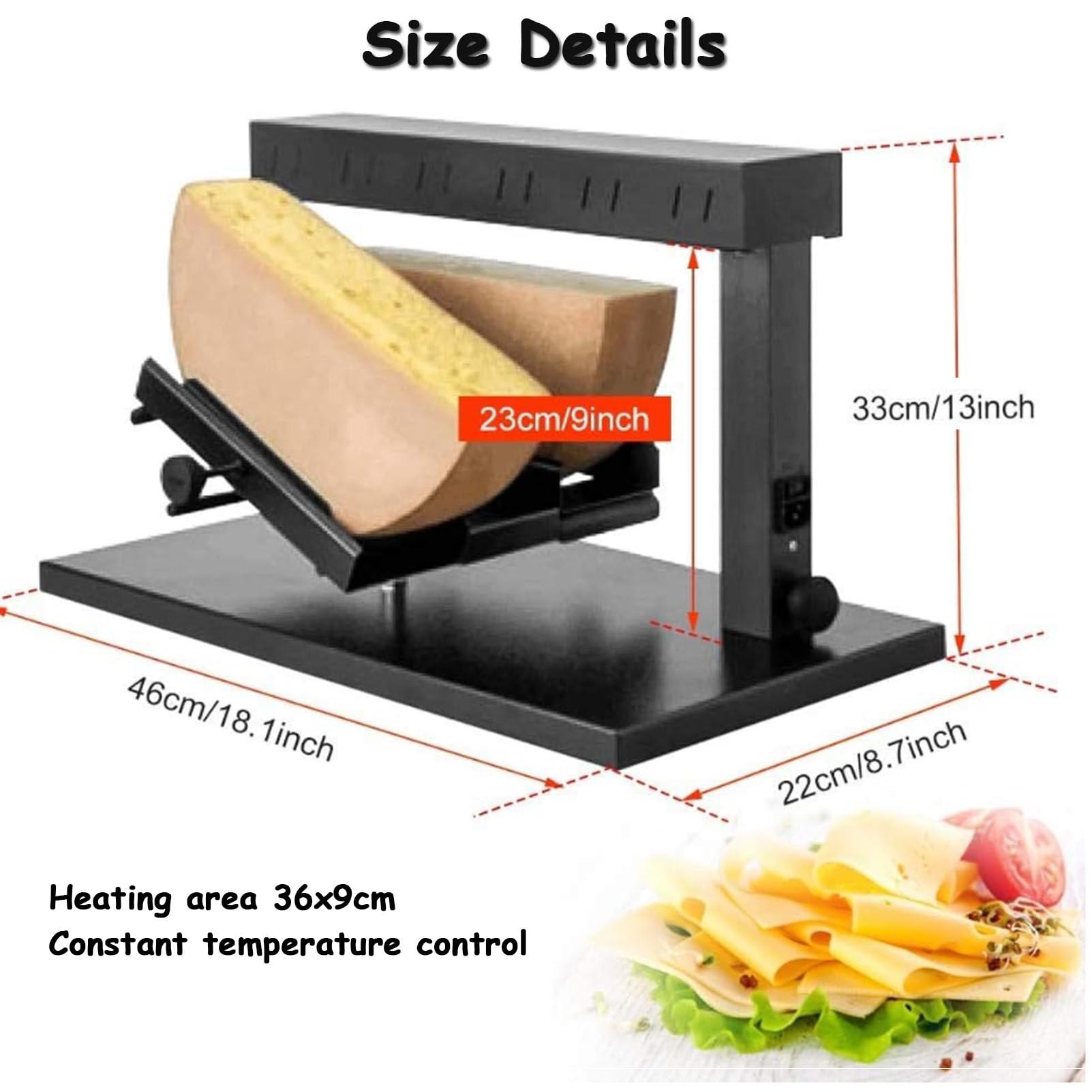 Fondoir à Fromage Commercial, Fondeur de Fromage à raclette électrique, Raclette à raclette à Chauffage Rapide, Chauffe-Fromage 650W 2 pièces de réglable inclinable